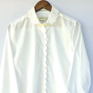 Vintage Orvis White Scalloped Button-Up Shirt (Size 12)